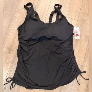 NWT Lands' End underwire black ruched tankini top with adjustable straps 16W